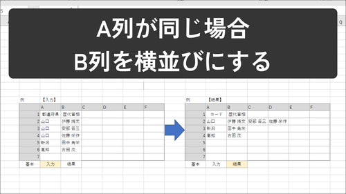 Excel VBA A列が同じ場合横並びにする