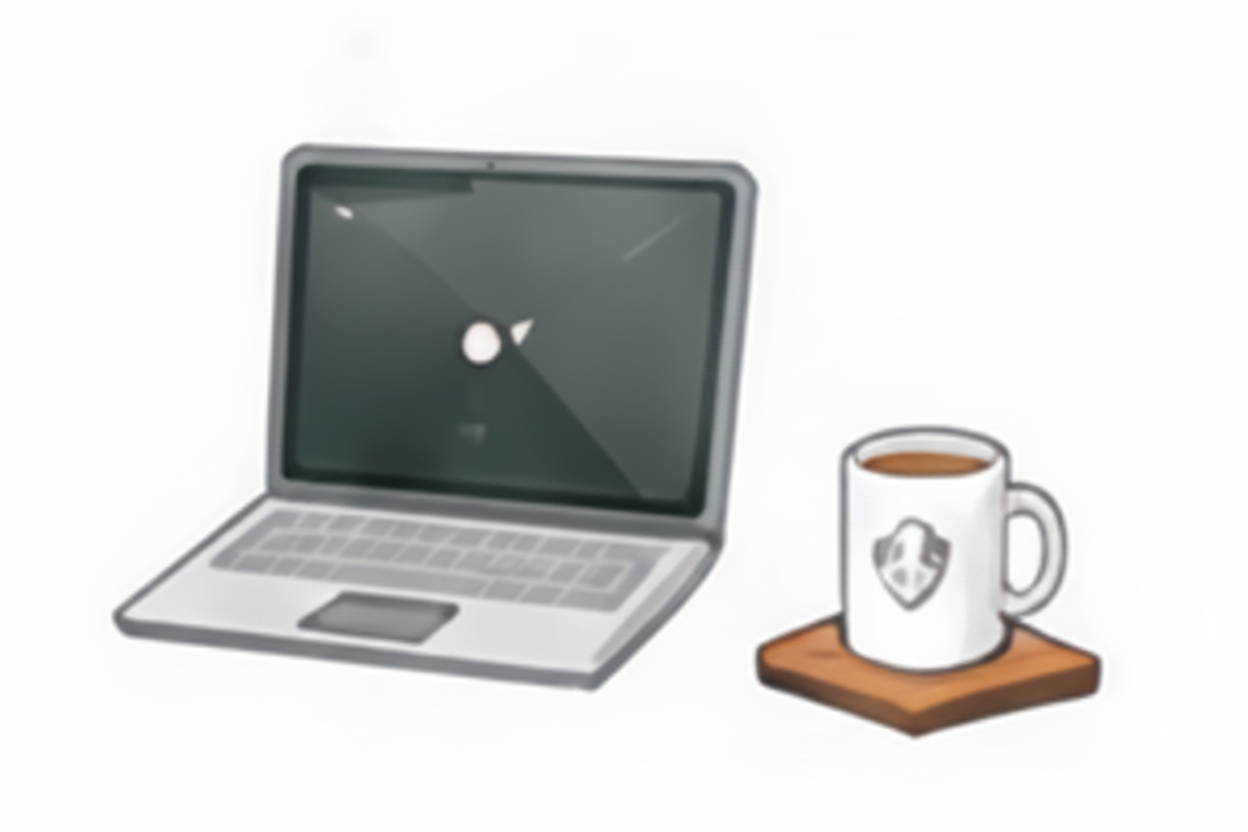 ノートPCとコーヒーカップのイラスト